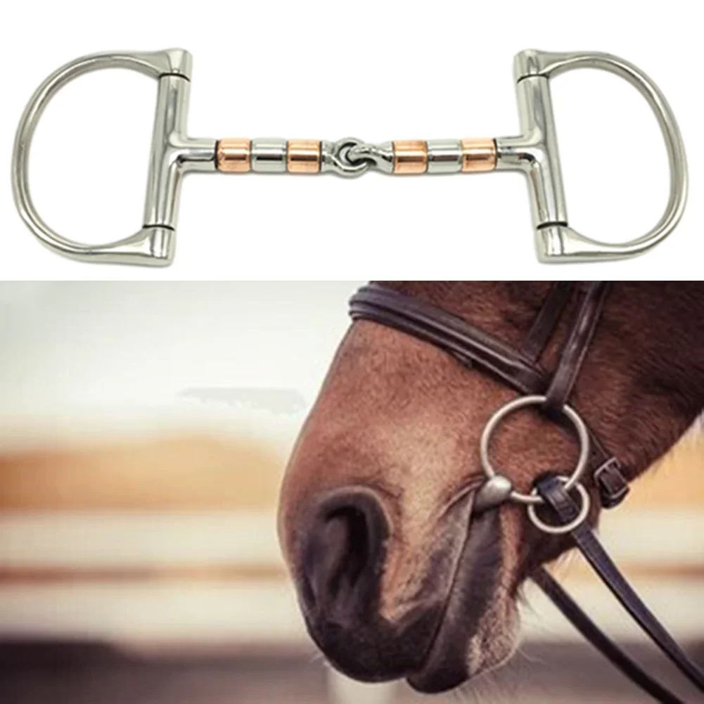 Broca de caballo de mejilla completa de cobre, acero inoxidable, doble articulación, suave y cómoda para caballos sensibles, 13cm de longitud