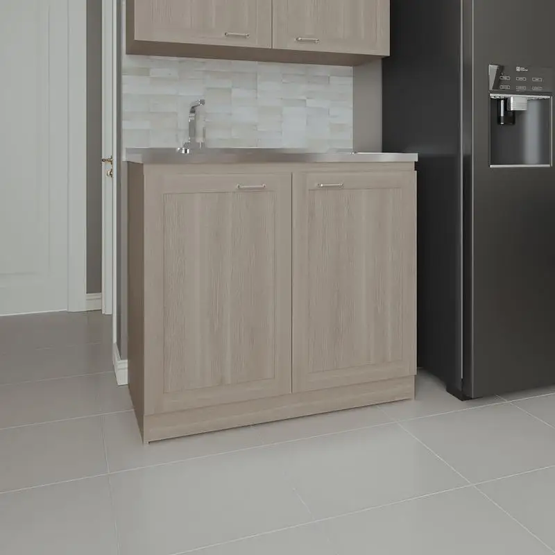 

36" Utility Sink Cabinet, 2 Doors, 2 Shelves, White Oak Finish, Ideal for Laundry Room or Kitchen Organization