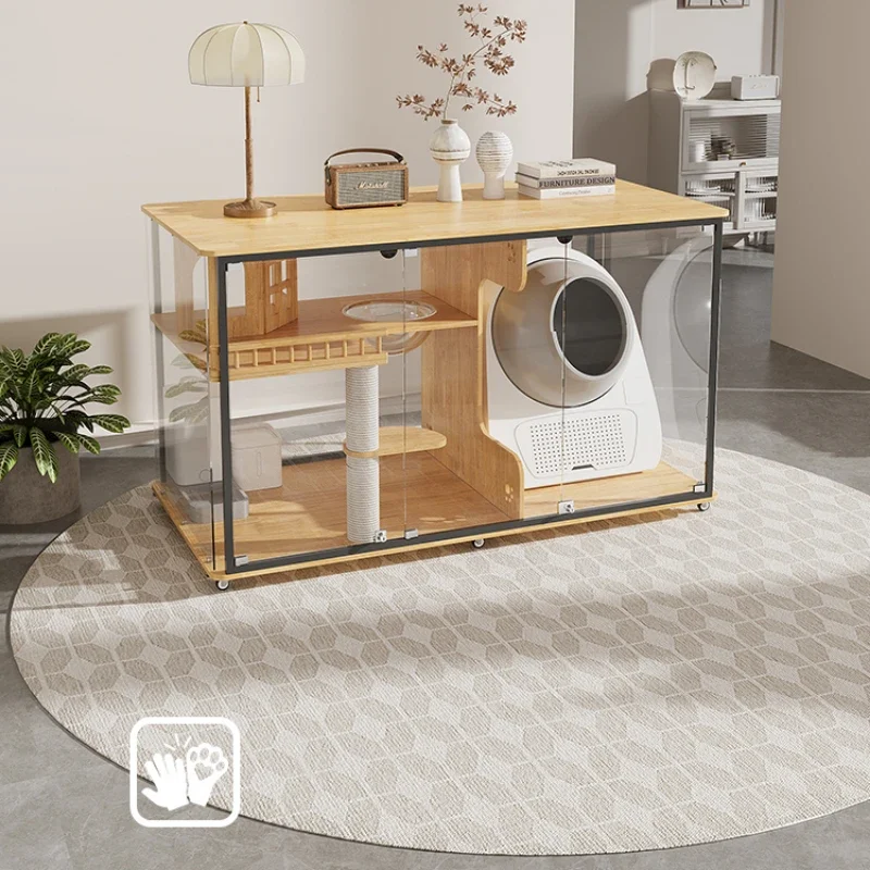 Panoramic Cat Villa Fully Transparent Glass Cat Cabinet Cat Nest Solid Wood