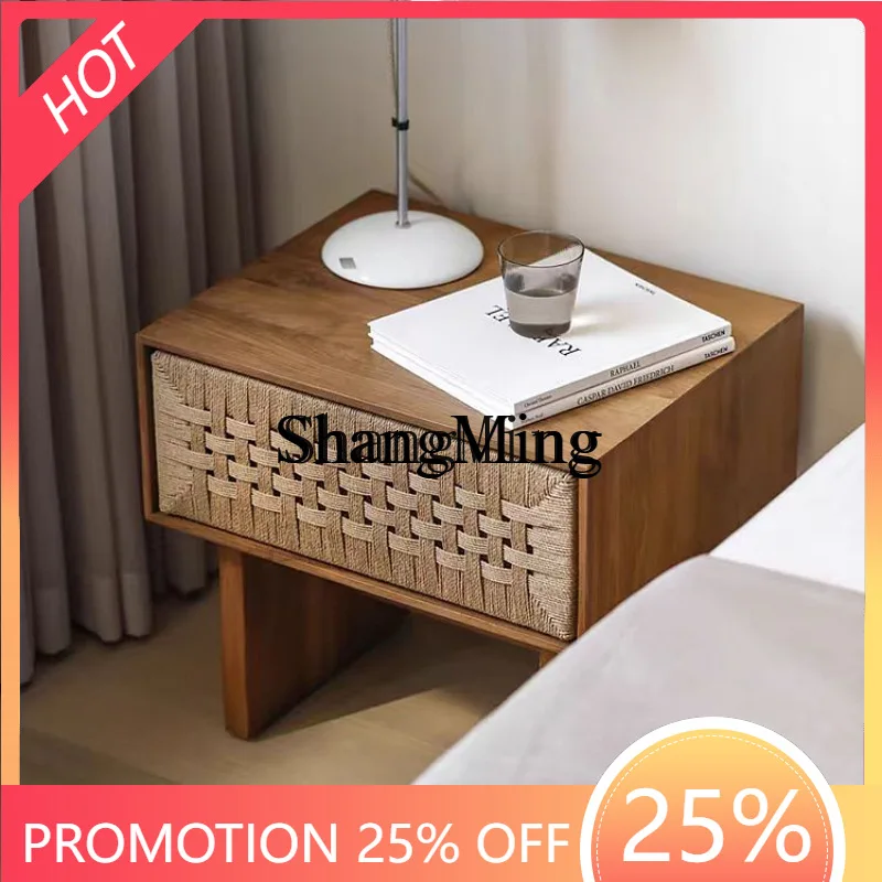 

SM new retro simple braided rope log bedside table household rattan bedroom creative locker