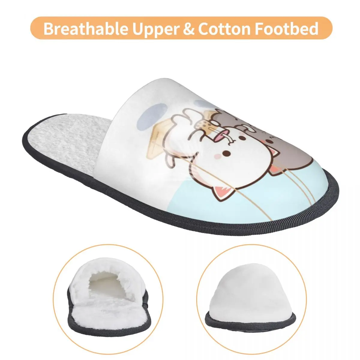 Peach And Goma Mochi Cat Swing Winter House Slippers Indoor Soft Household Fur Slides Slippers Anti-skid