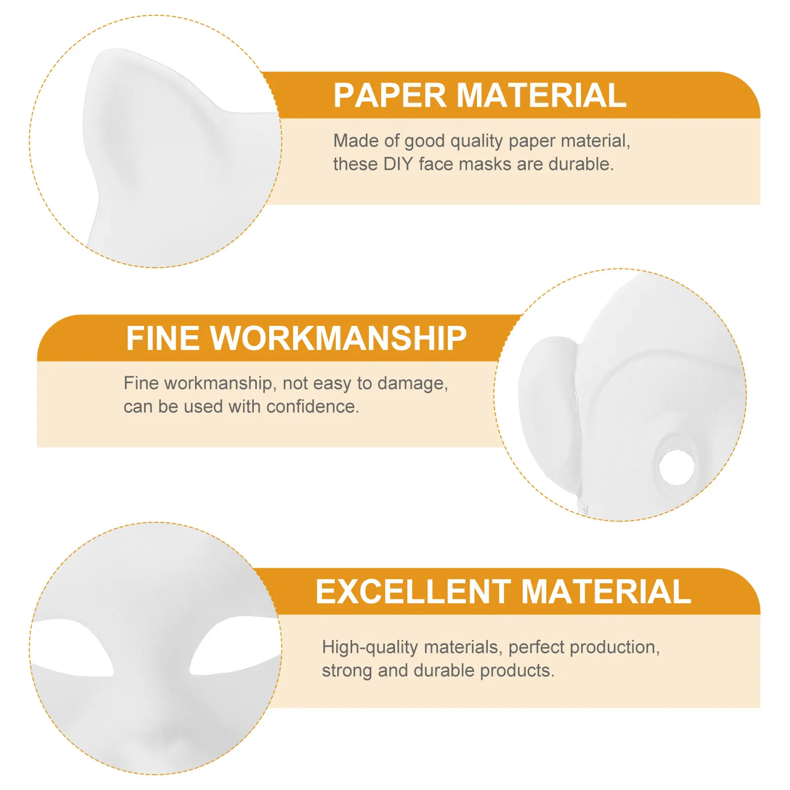 6Pcs DIY Paper Masks Blank White Face Masks for Party Performance Paintable Masquerade Accessories DIY Paper Mask