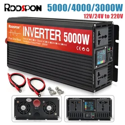 RDDSPON Falownik sinusoidalny 5000W 4000W 3000W Podwójne gniazdo Wyświetlacz LCD DC 12V 24V na AC 220V Konwerter napięcia Zasilacz