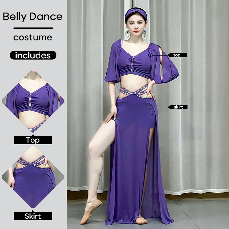 Belly Dance Practice Clothes Wear Skirt and Top 2 Pieces Set For Adult Women Stage Performance Personal Practice Suit Costume