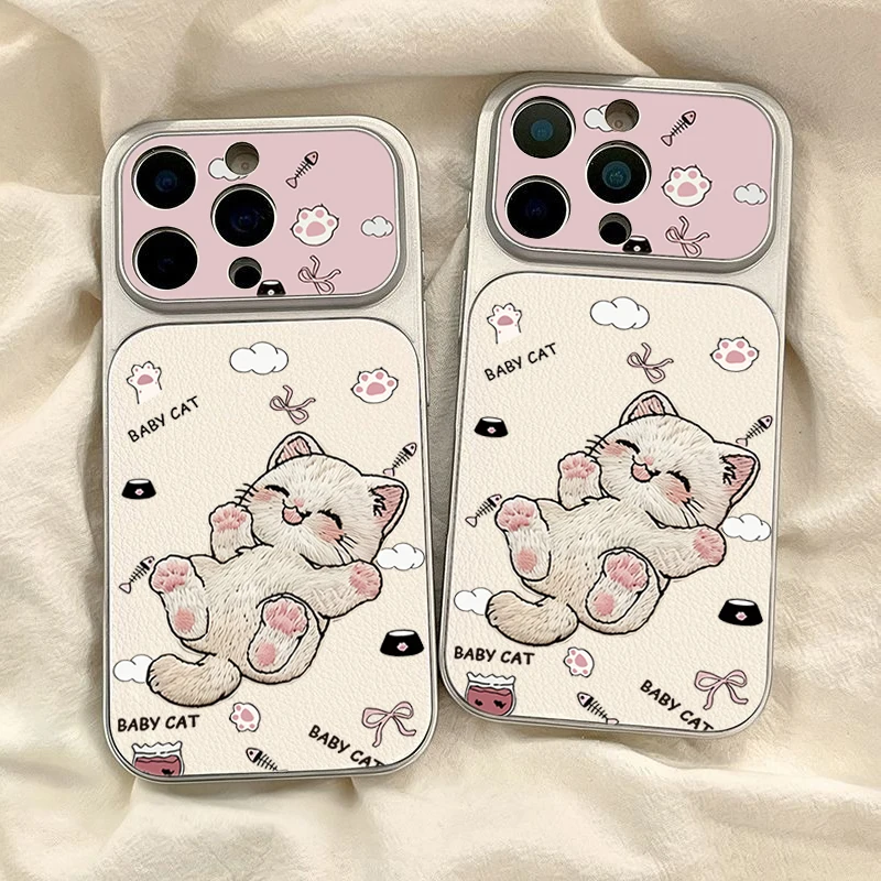 Funda para iPhone 17 Cases iPhone 16 Pro Max Funda Linda con Gato Bordado para iPhone 15 14 Plus 13 12 11 16E 17E 17 6
