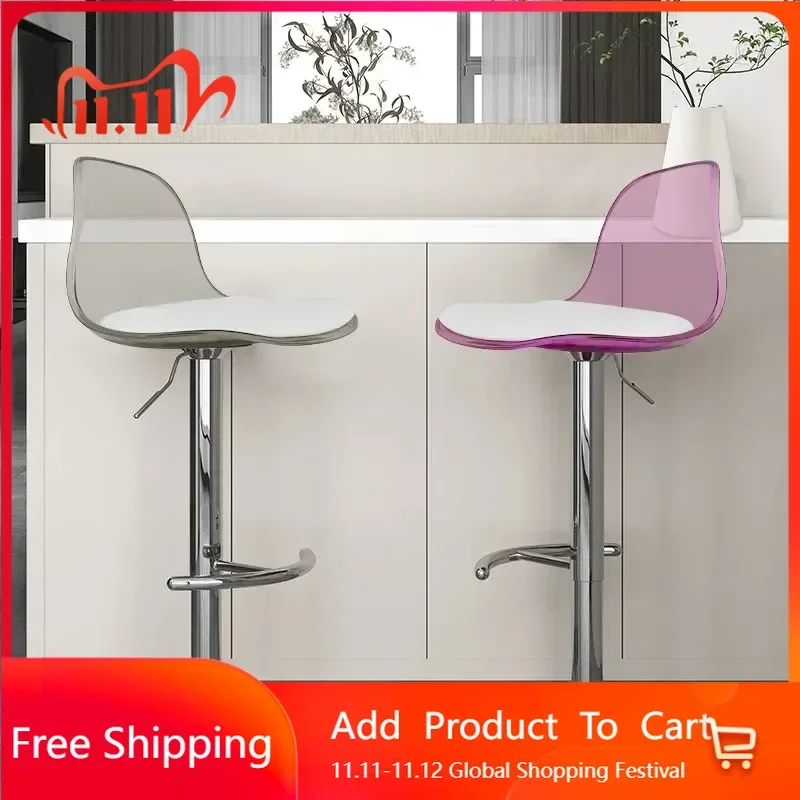 

Nordic Swivel Bar Chairs Pink Transparent Barber Metal White Bar Chairs Kitchen Tall Adjustable Modern Cadeira Hotel Furniture