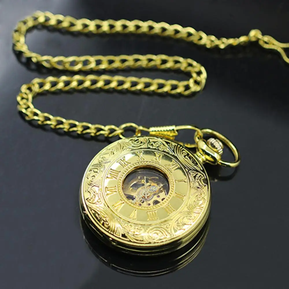 Unisex Hollow Gifts Pocket Watch Vintage Carved Roman Numerals Case Mechanical Gift Watch Clock Jewelry Gift