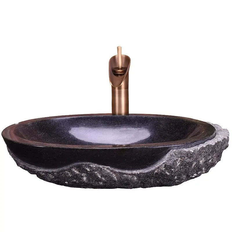 

Hand-Carved Black Granite Vessel Sink | Non-Porous Countertop Basin for Luxury Boutique & 5-Star Hotel Suites