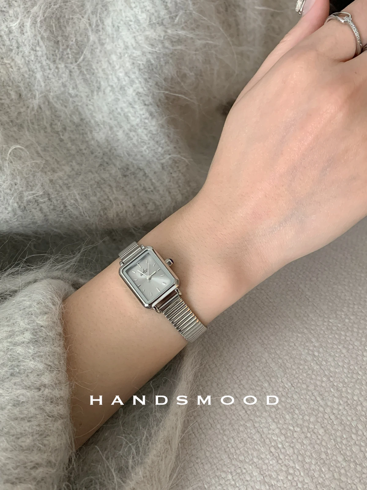 Grey-gray elegant rectangular dial with bamboo strap, a versatile and stylish women's watch, perfect as a gift for ladies.