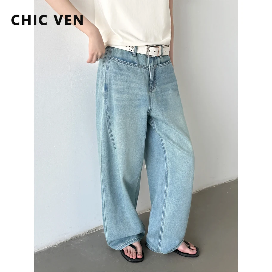 

CHIC VEN New Women Jeans Loose Casal New Vintage High Waist Blue Wide Leg Trousers Long Female Denim Pants Summer 2025