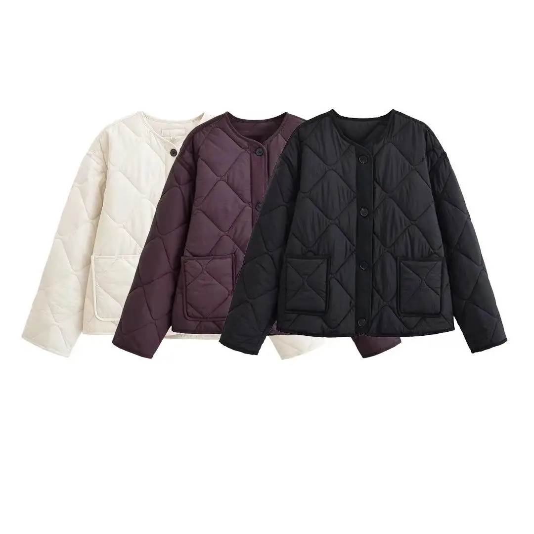 

Новая стеганая легкая теплая хлопковая куртка в европейском и американском стиле 2025 года с круглым вырезом