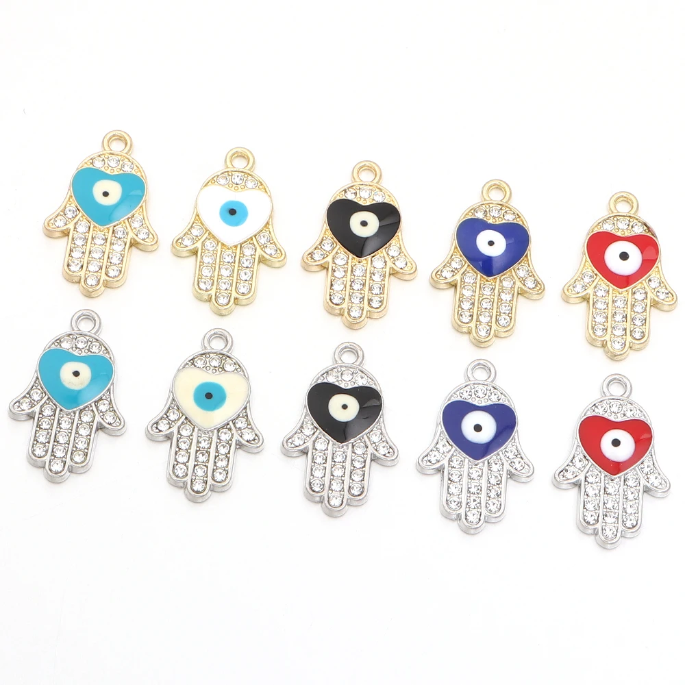 10Pcs/Lot Hand Shape with Crystal Eyes Vintage Alloy Charms For Jewelry Making Handmade DIY Bracelet Earrings Necklace Pendant view 6