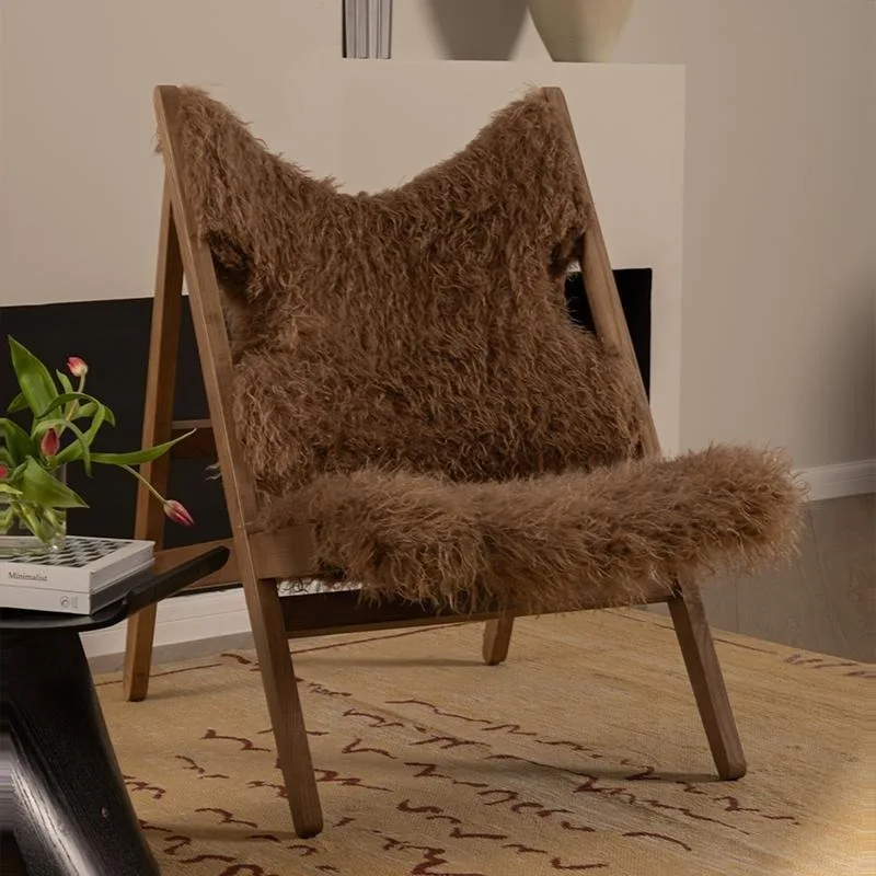 Plush wabi sabi leisure chair retro solid wood single chair, living room medieval sofa chair back chair