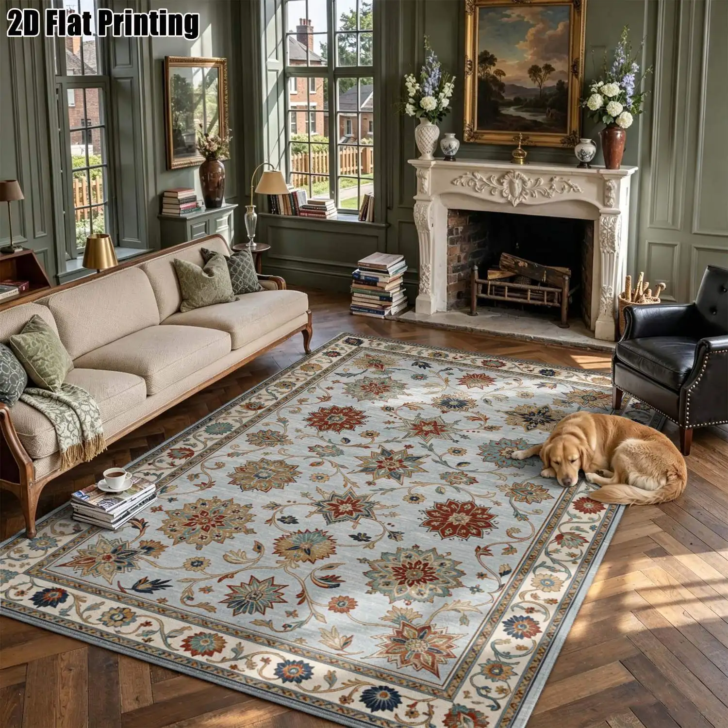 1Pc 2D Printed Carpet: Light Blue Base, Floral Patterns, Multi-Style, Home Decor, Multiple Sizes, Machine Washable, for Entrance, Dining, Foyer, Bedroom, Living Room