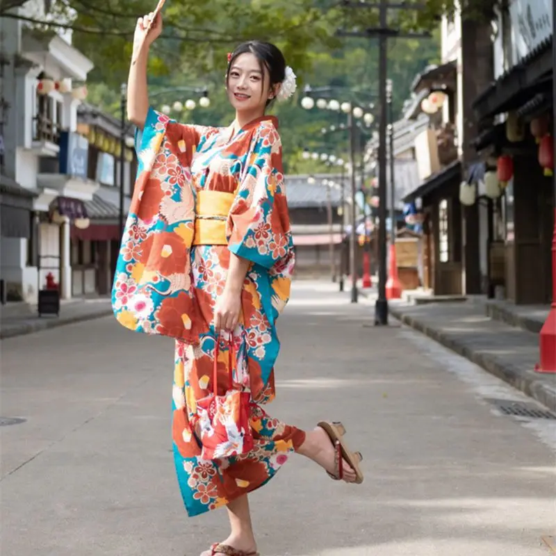 

Japanese Traditional Kimono Cardigan Women Dress Bath Robe Yukata Geisha Cosplay Clothing Asian Performance Photoshooting