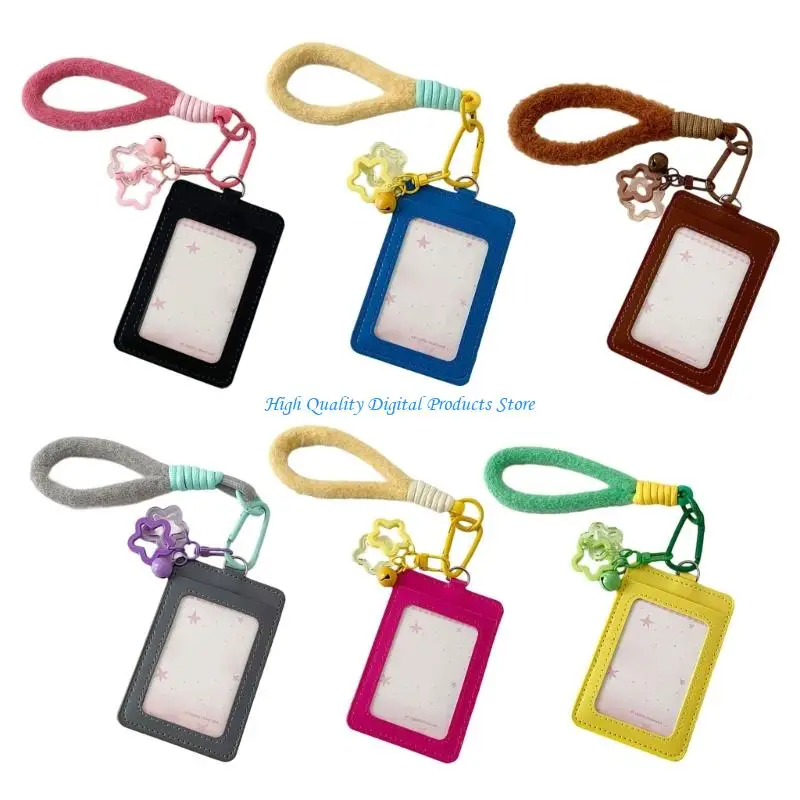

U2JE Double Layer Clear Card Protector Case with Adjustable Lanyard Waterproof PU Leather Photo Card Cover For School Office
