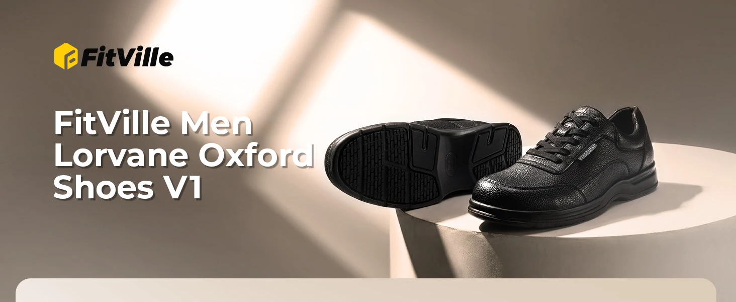 FitVille Herren Breite Leder-Oxford-Schuhe Wasserabweisende Rutschfeste Business-Anzugschuhe mit Verstellbarem Riemen für Geschwollene Füße – Detail 1