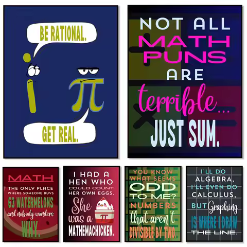 Math puns, math joke prints, funny math classroom decoration posters