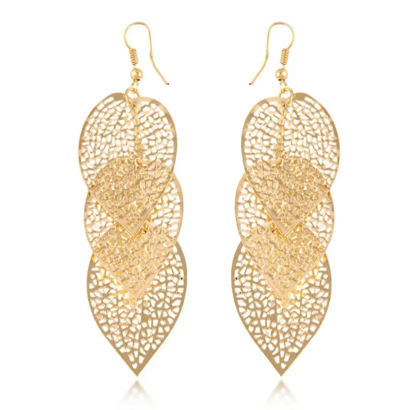 Delysia King   European and American fashion hollow metal leaf earrings