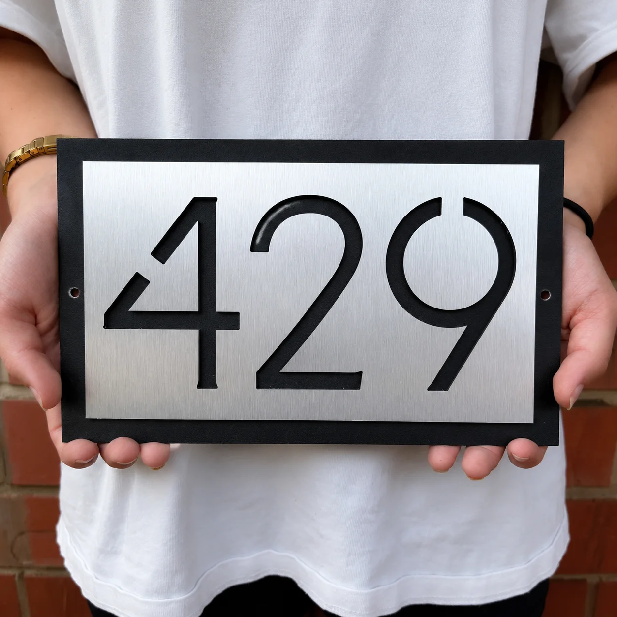 Modern Metal Address Plaque: Brushed Silver Apartment Numbers – Composite aluminum Custom Street Address & Room Number Signs