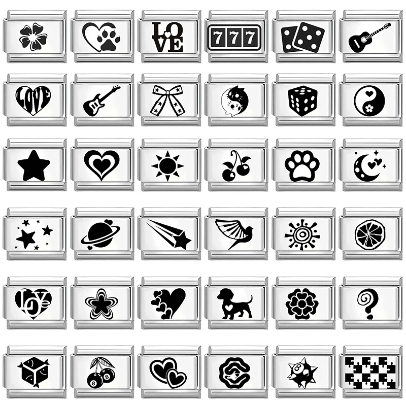 Wholesale Laser Engraving Heart Dog No.8 Flower LOVE Link Beads fit 9mm Italian Charms Bracelet Women Jewelry DIY Making Gifts
