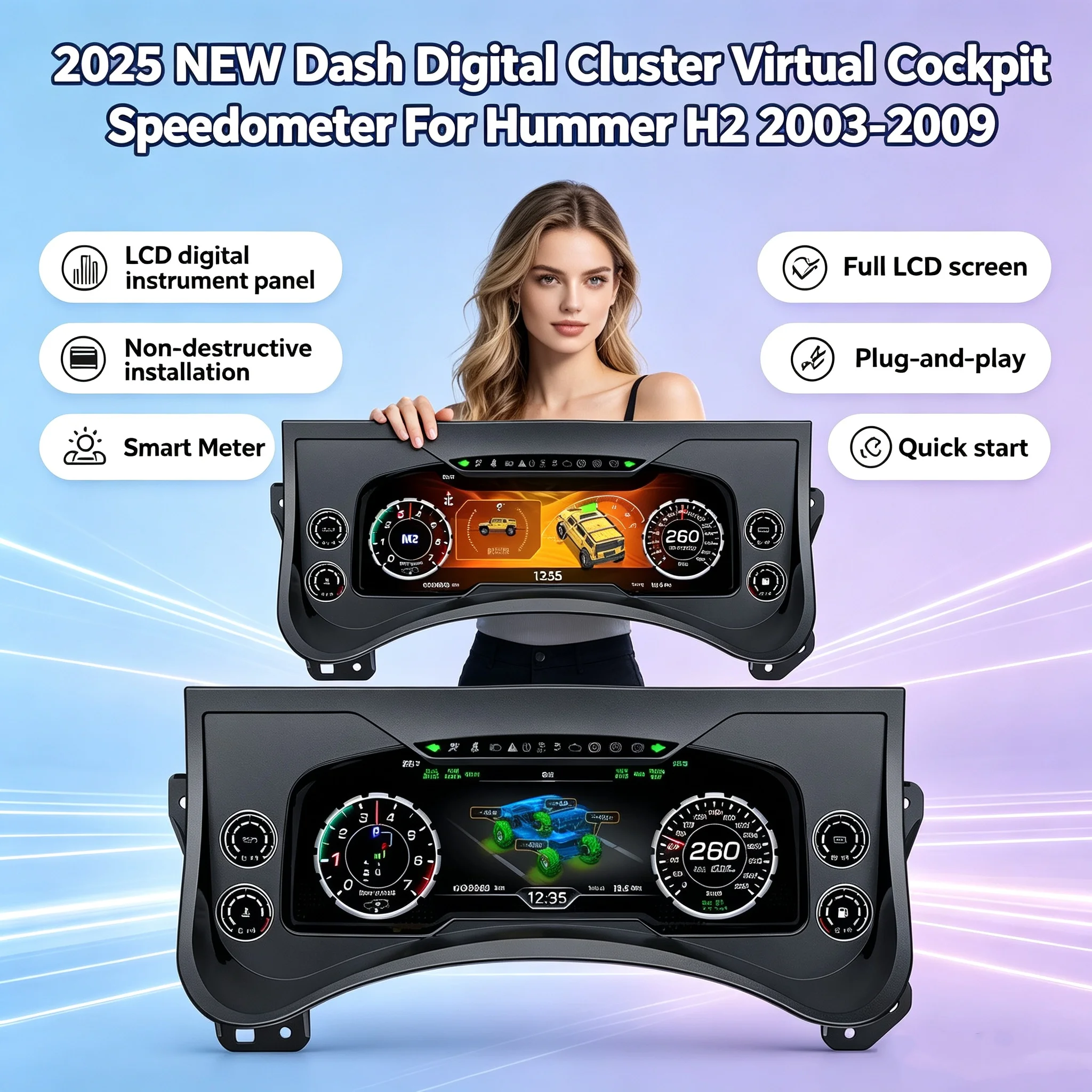 AF 12.3 Inch Screen For Hummer H2 2003 2004-2009 Car LCD Digital Cluster Linux System LCD Virtual Cockpit Speedometer Dashboard