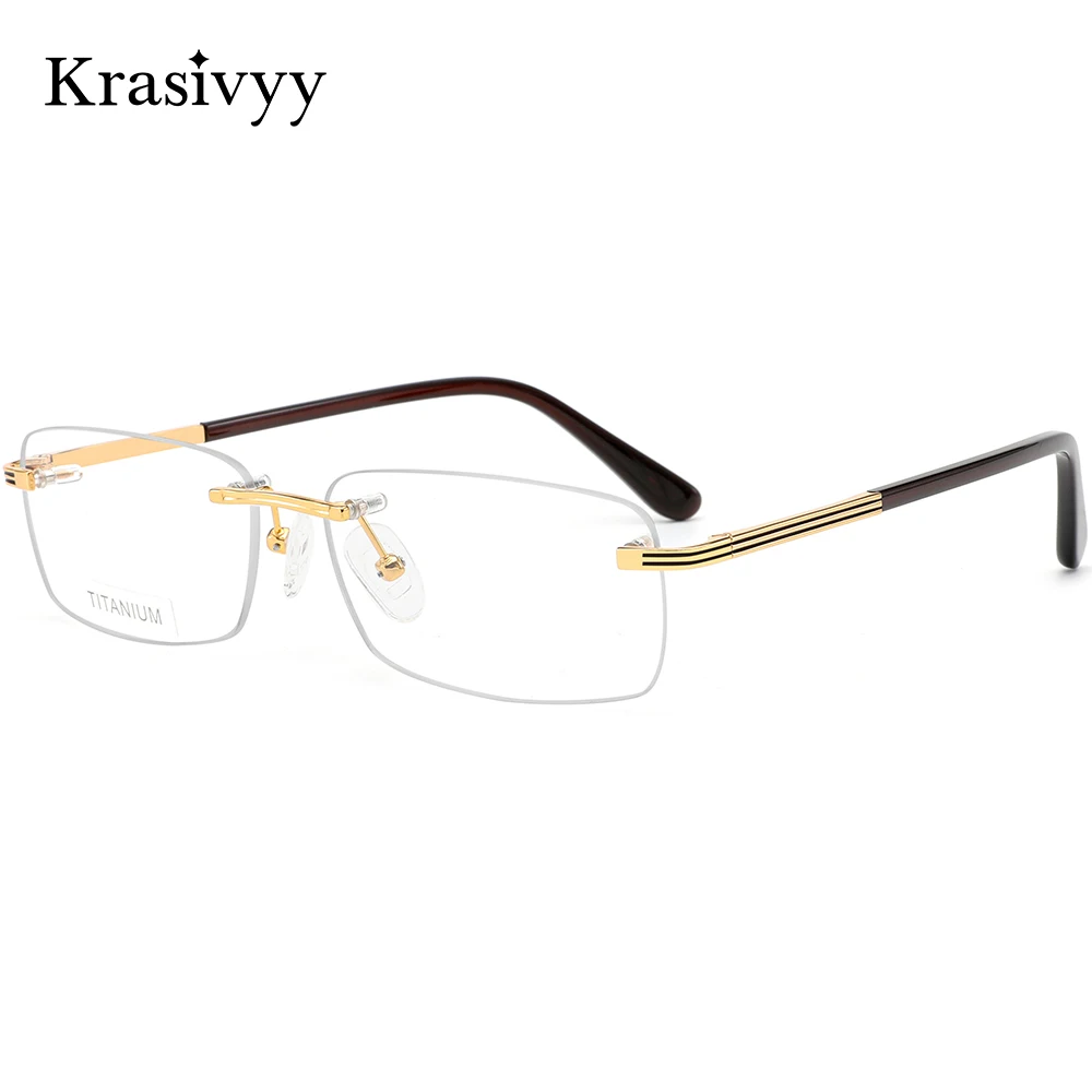

Krasivyy Pure Titanium Rimless Glasses Frame Men Ultralight Rectangle Prescription Eyeglasses Women European Brand Eyewear