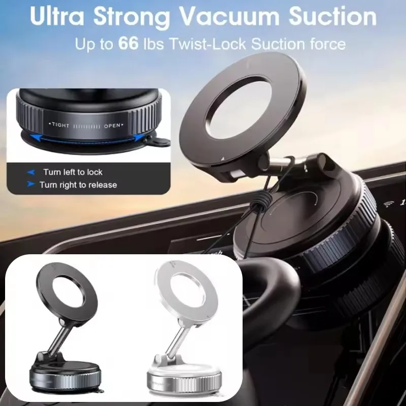 Car Phone Magnetic Stand Mechanical Vacuum Suction Cup Rotate 360° Magnetic Adsorption Bracket Navigation Universal Holder