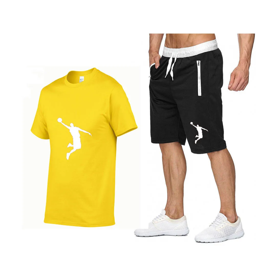 Summer Men\'s Sportswear Sets, Breathable Short Sleeve T-Shirts and Shorts, Casual Wear, Basketball Training Wear