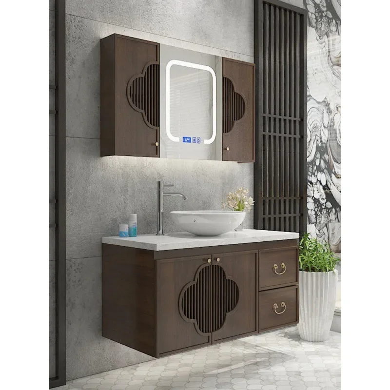 

Luxury Bathroom Cabinet Slate Vanity Intelligent Mirror Bathroom Combination Rock Countertop Washbasin Sink Bathroom Furniture