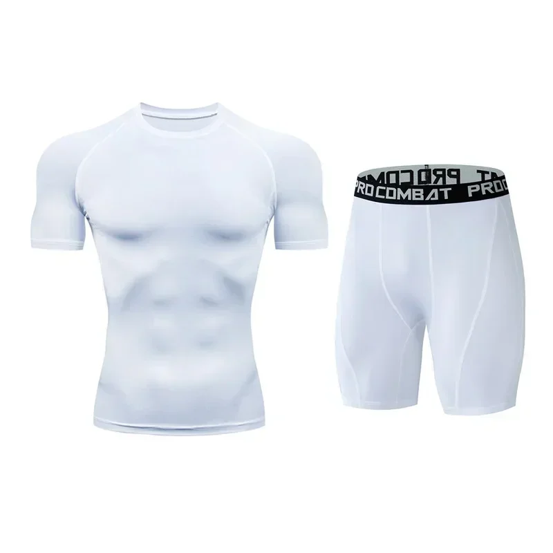 2pcs Men's Compression Sportswear Suit Gym Tight Yoga Sets Workout Jogging MMA Fitness Sports shirt+Shorts Tracksuit Running Set view 6