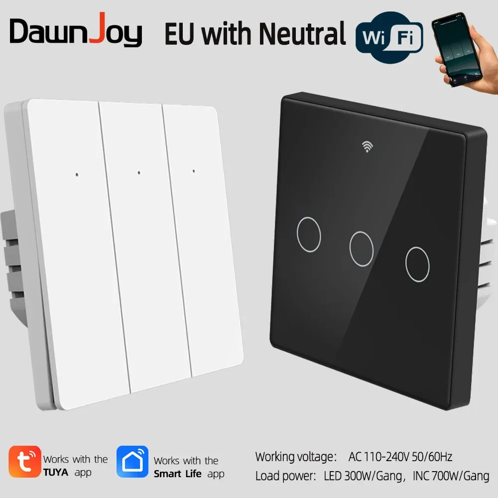 

Dawnjoy light wifi switches smart EU push button/Glass touch 1 2 3 gang 110V/220V smartlife tuya app remote voice share control