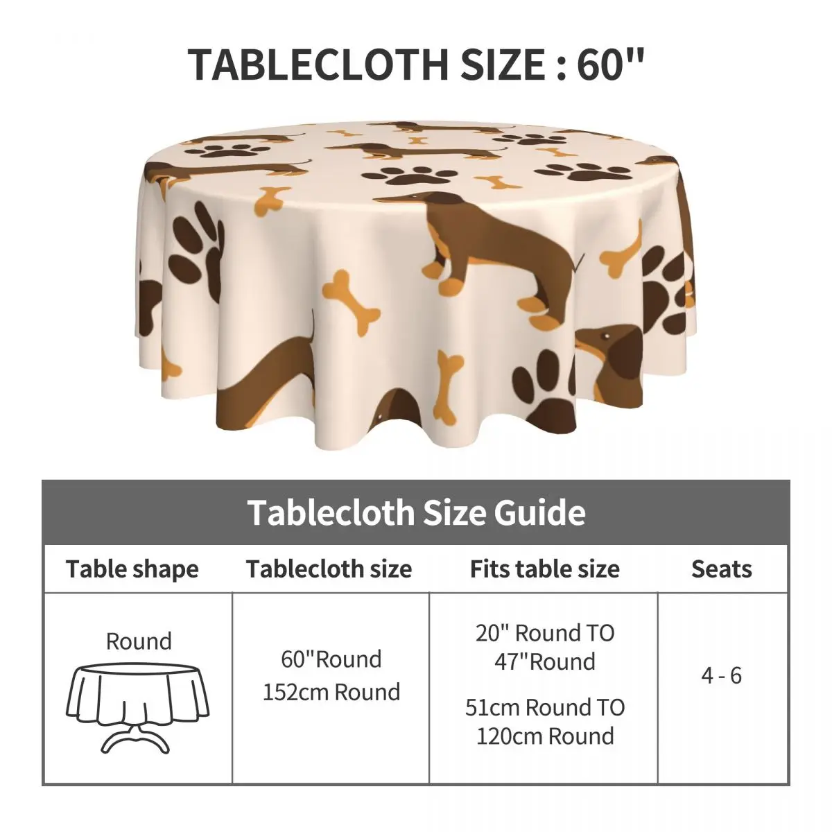 Dachshund Dog Round Tablecloth Paw Animal Protector Table Cloth Funny Home Party Dining Room Pattern Table Cover