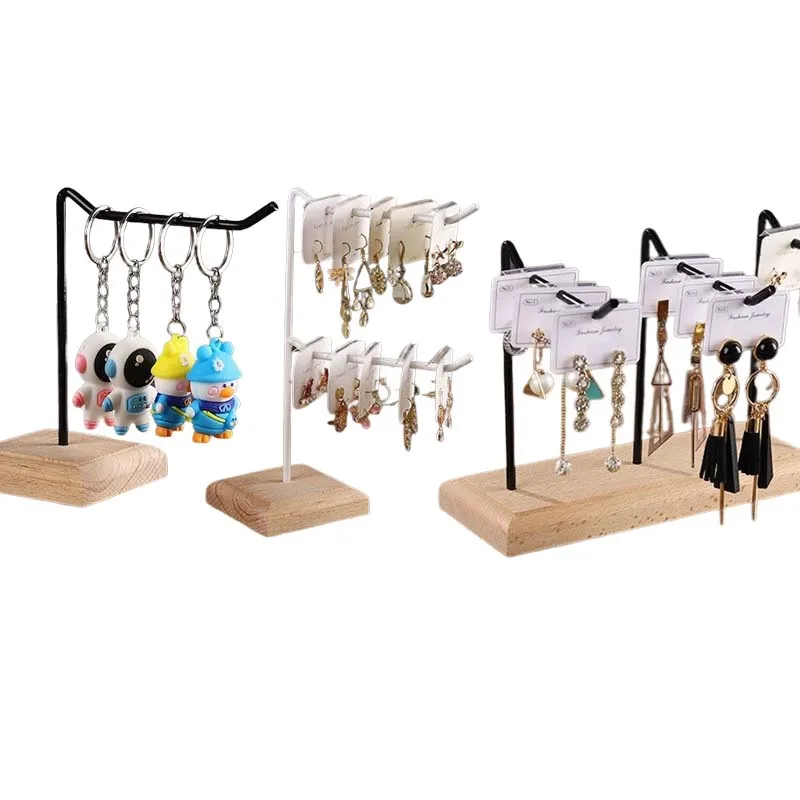 Wood Iron Keychain Display Stand Earrings Organizer Hanger Bracelets Storage Jewelry Rack For Desk Decoration