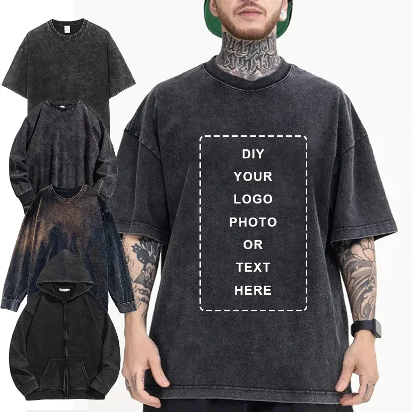 

Customized LOGO Heavyweight Washed Distressed T-shirts Unisex Vintage Cotton Batik Men T-shirts Streetwear Min Order Quantity 1