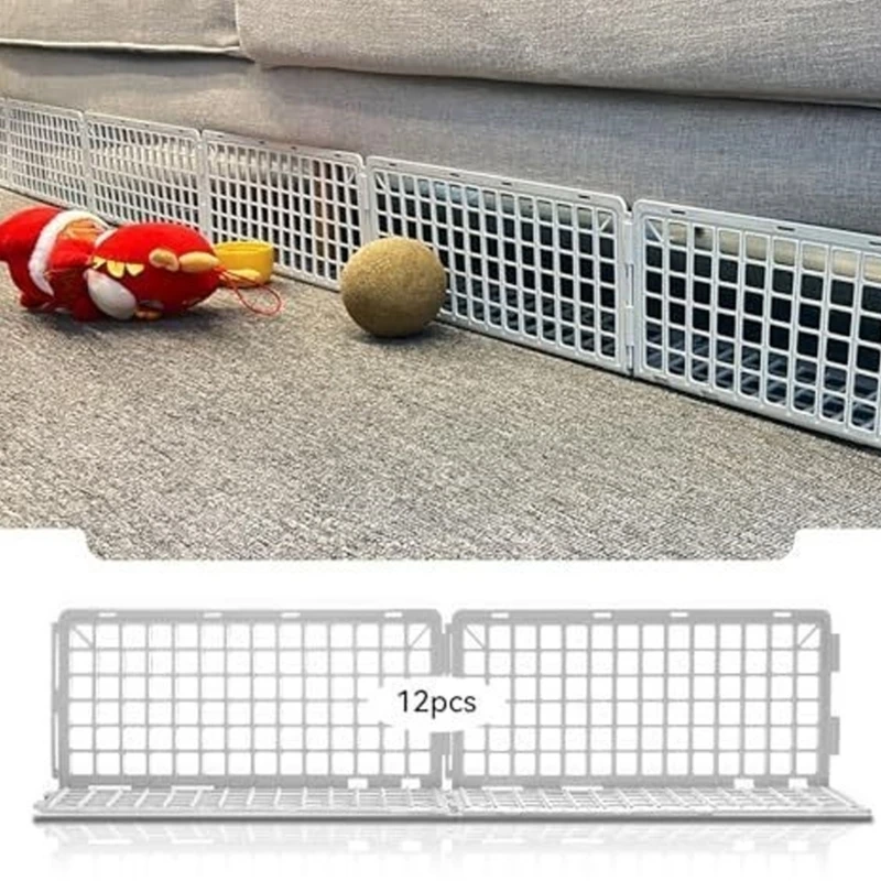 12-Piece Plastic Under-Furniture Blocker, Connectable L-Profile Panels for Use Beneath Sofas, Bed Frames, and Cabinets KXRE