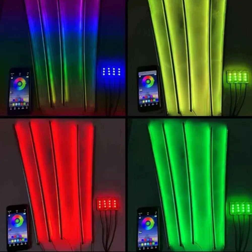 Car Interior Atmosphere Lights 9(6) in 1 RGB Hidden Acrylic Strip Symphony Atmosphere Lamps with APP control DC12V/USB 5V.