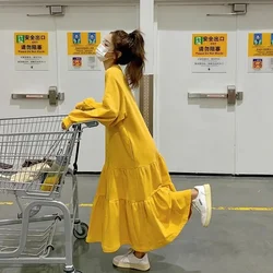 Women's Dress 2024 Autumn Winter New Loose Thin Long Sleeved Dress fat MM Loose Hanging Lotus Leaf A-line Sweatshirt Long Skirt