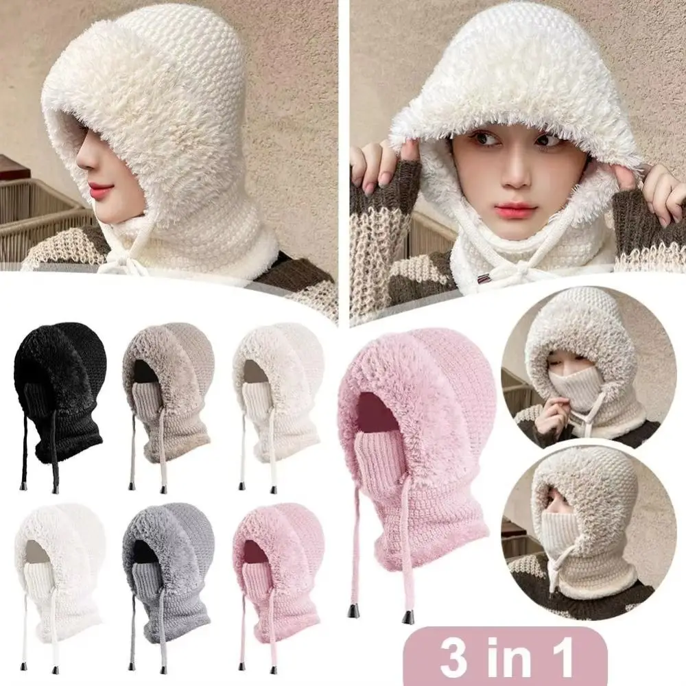 

Fashion 3-in-1 Design Balaclava Full Face Neck Warmer Knitted Yarn Cap Windproof Bonnets For Women Man