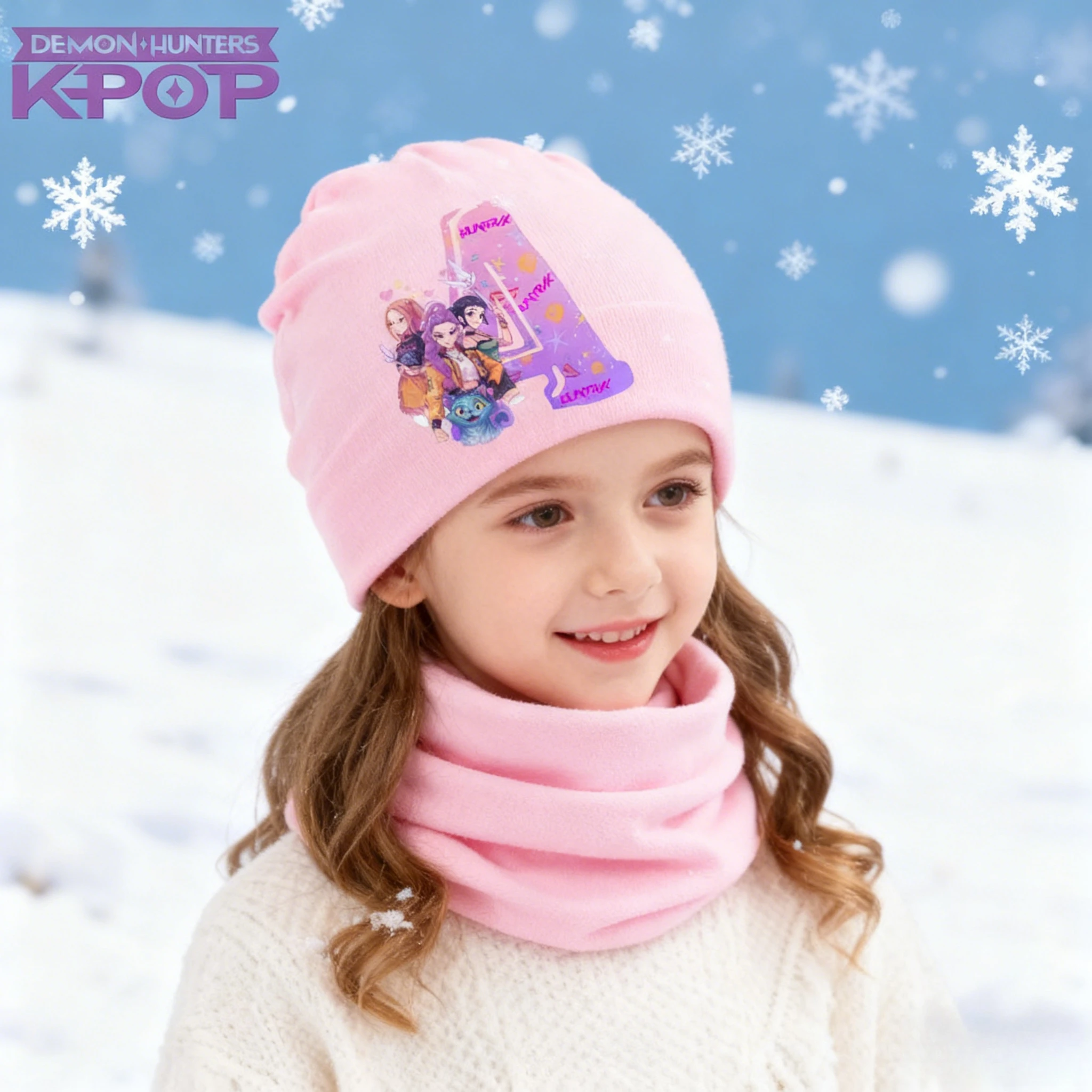 K-Pop شيطان الصيادين الاطفال الشتاء قبعة تدفئة وشاح مجموعات أنيمي رومي ميرا زوي قبعة لينة منديل لطيف الأطفال هدية للبنين بنات