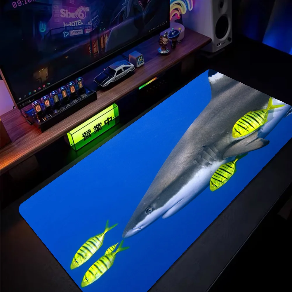 Ocean Shark Cool Large Gaming Mouse Pad XL Locking Edge  Size for Game Keyboard Pad for Gamer