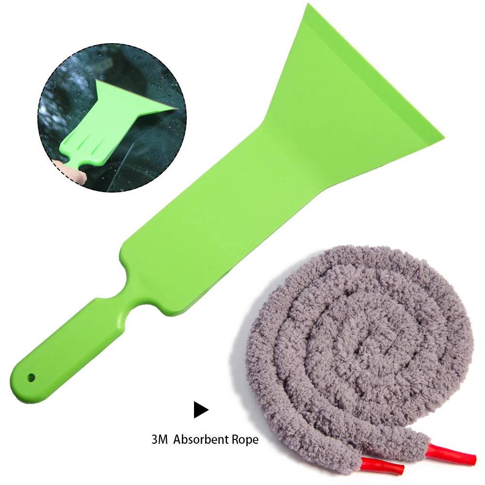 Window Tint Tool Auto Bulldozer Squeegee w/ 300cm Car Rear Windshield Gap Water Absorbed Rope Microfiber Cloth Drying Tool