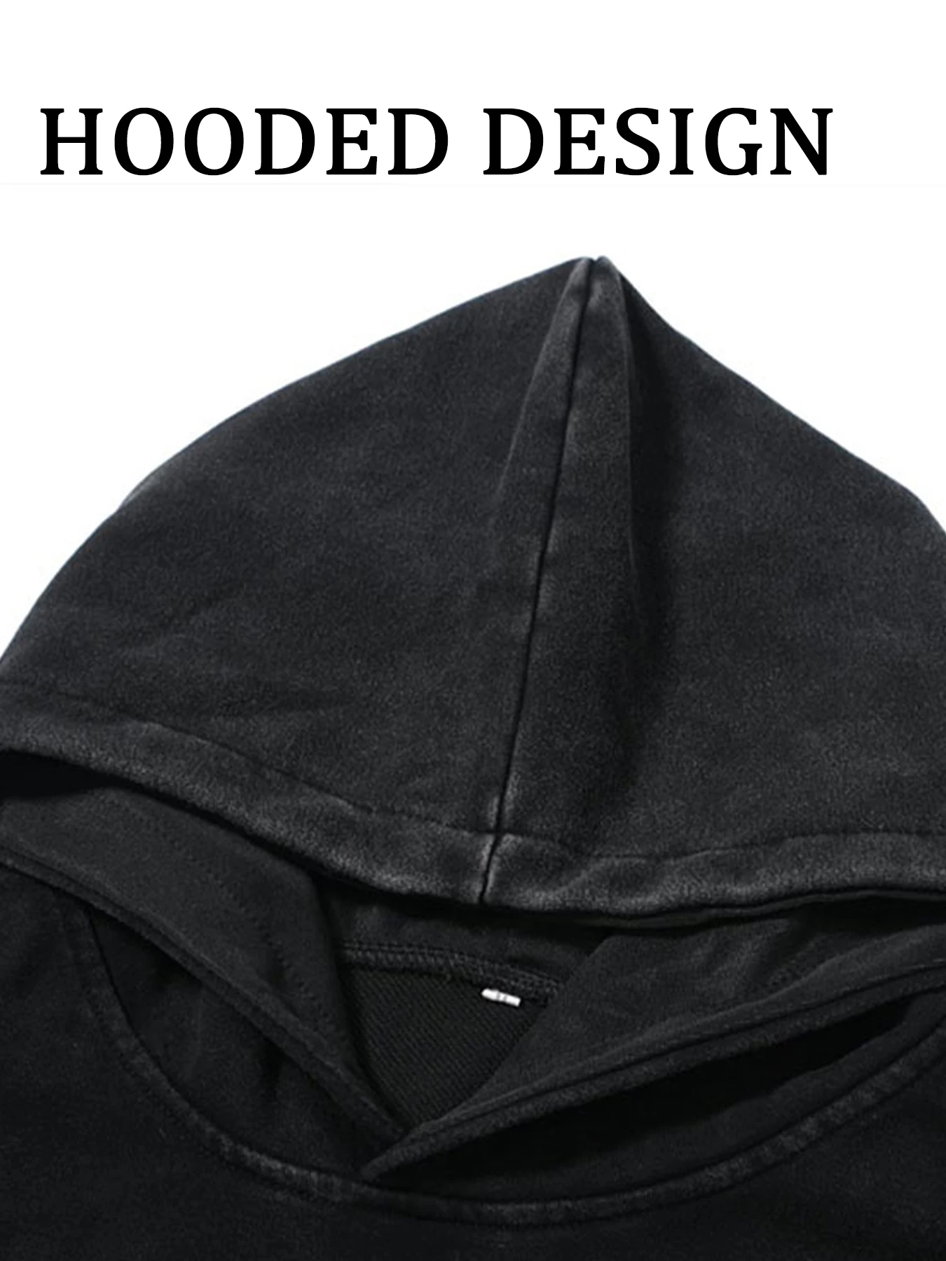 Herren-Hoodie mit Flügel- und Kreuz-Print, gewaschen, lockerer Schnitt, 100 % Baumwolle, Distressed-Sweatshirt, Street-Style, Herbst-Winter, Commuter-Oberteil – Detail 6