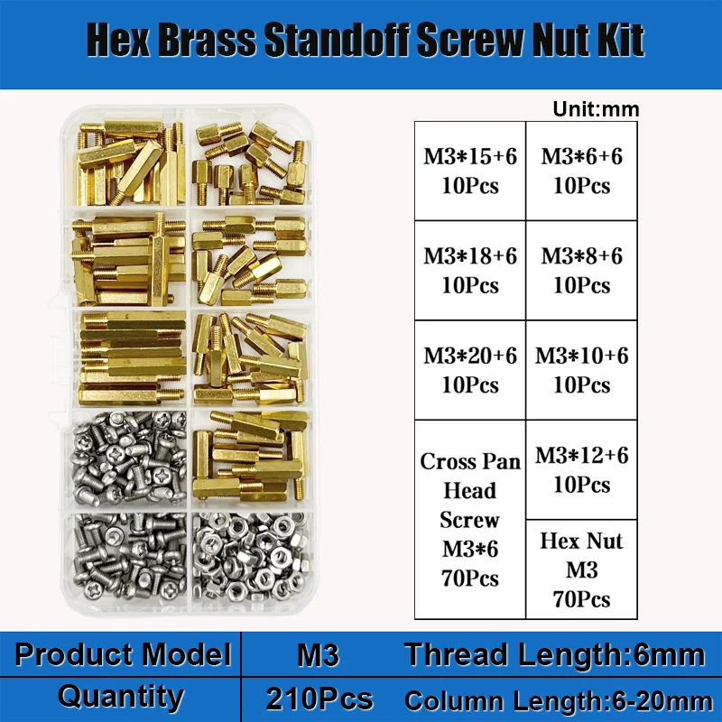 Männlich-Weiblich Sechskant-Messing-Abstandshalter-Set M2 M2.5 M3 M4 Messing-Rundabstandshalter mit 304 Schraube und Sechskantmutter PCB Motherboard Abstandshalter – Detail 12