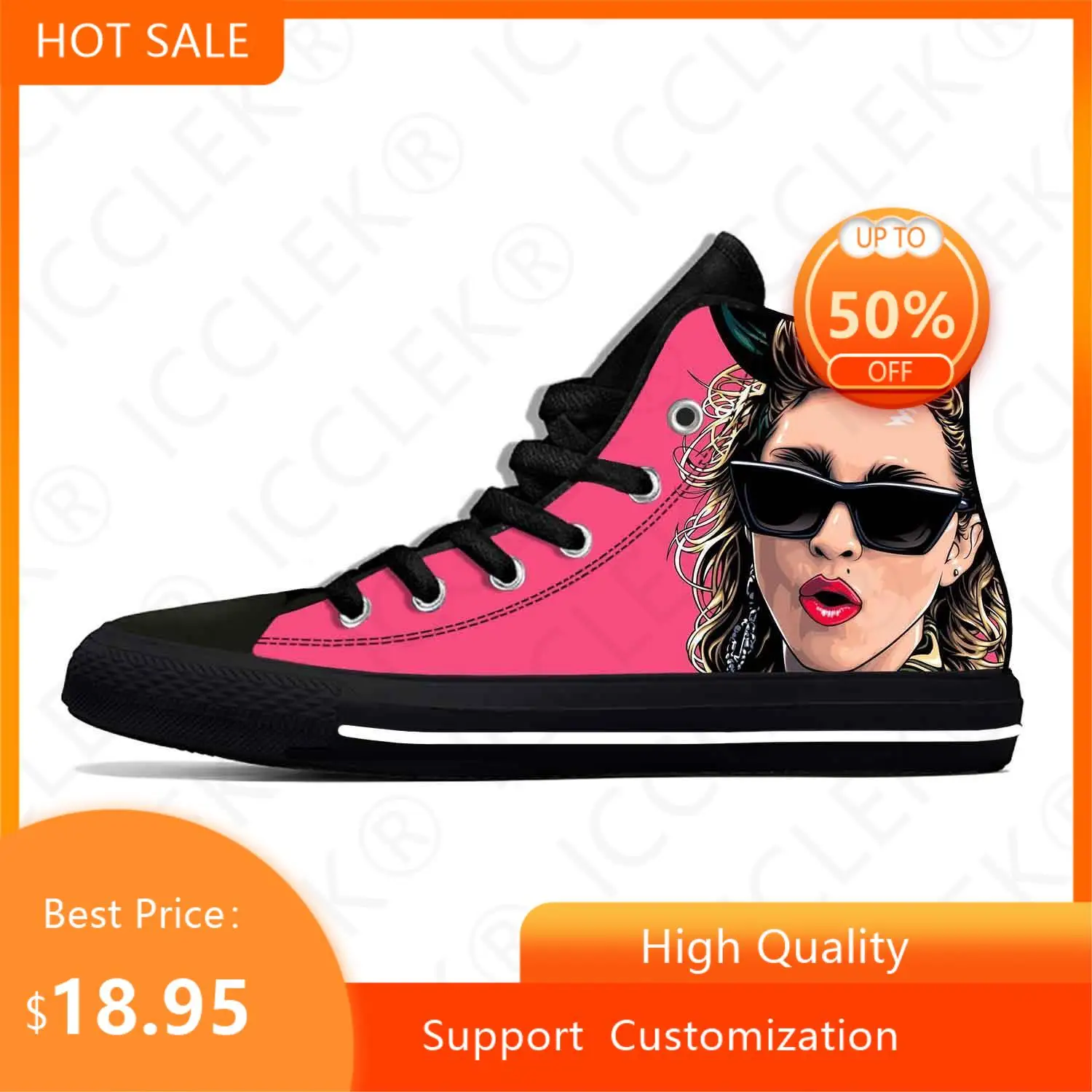 Madonna Pop Music Singer Fashion Funny Popular Casual Cloth Shoes High Top leggero traspirante Mens Womens Teenager Sneakers