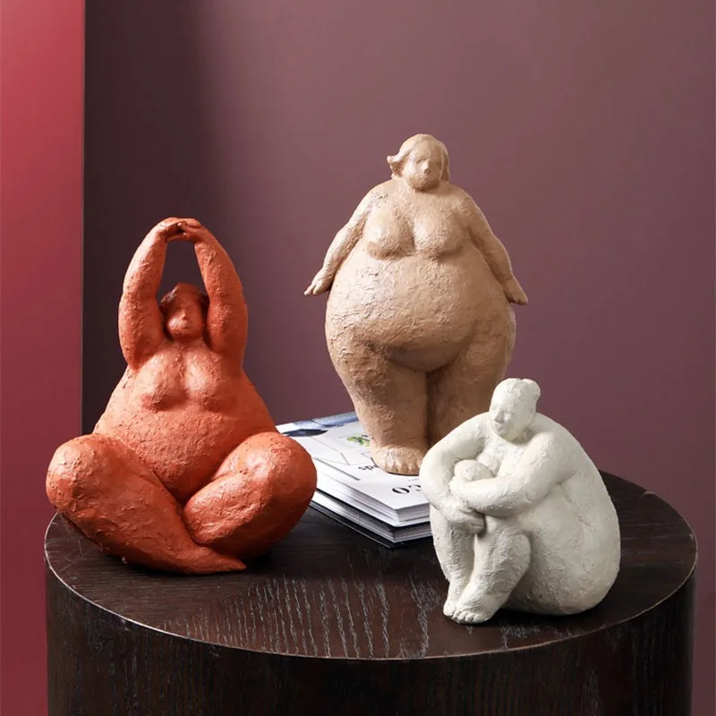 Abstract Fat Lady Statues Sculpture of Dreaming Yoga Women Figure