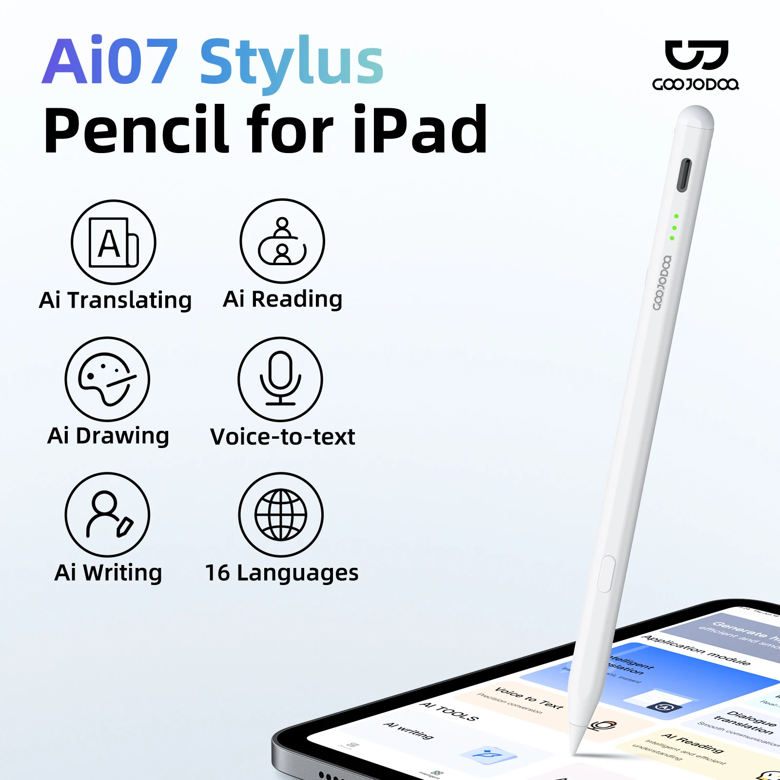 GOOJODOQ Ai07 Стилус для Apple Pencil с чувствительностью к наклону и быстрой зарядкой — фото товара