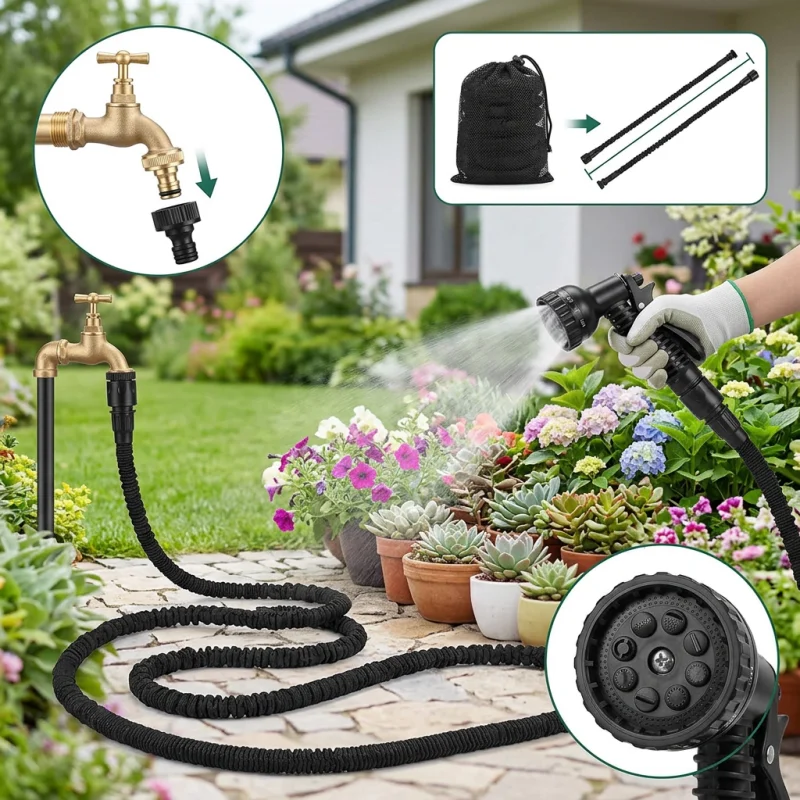 Expandable Garden Hose with Spray Nozzle & Connectors, Flexible Water Pipe for Watering Car Washing Pet Bathing Outdoor Use