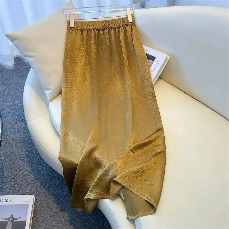 2026 Summer Women Acetate Satin Hip-Hugging Short Skirt High Waist A-Line Elegant Luxury Slim Fashion Soft Elegant Skirts D328