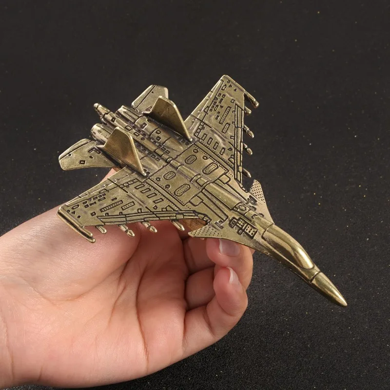 Brass Fighter Jet Model Statue Home Decoration Living Room Desktop Ornaments Copper Airplane Miniature Figurines Craft Gifts